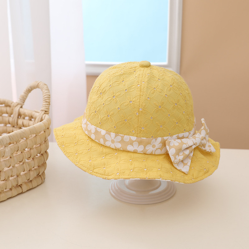 BK00012 Sweet Printed Bow Lace Girl Kids Situla Hat