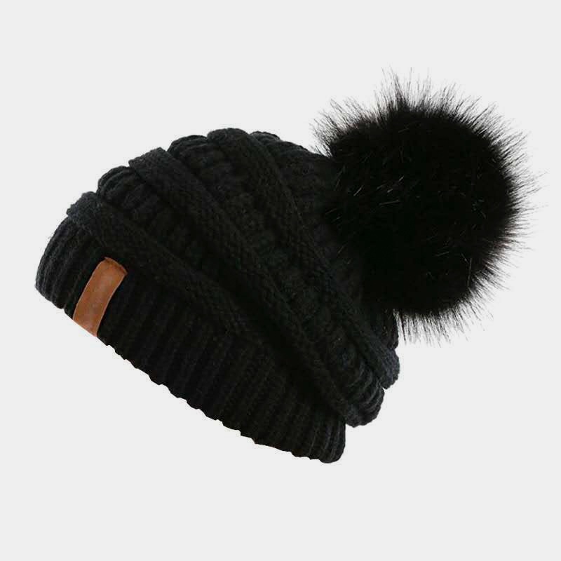 H00010 detachable Fur Pom Warm Knitted Hat