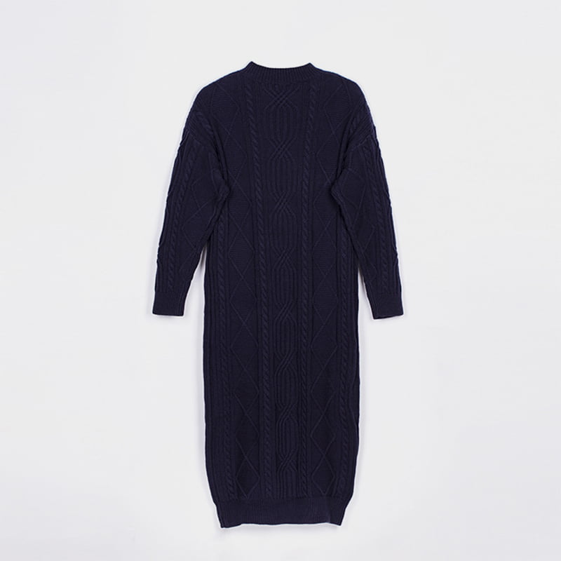 SM-K0032 Autumnus/Hiemalis Women's V-collum Solidum Color Jacquard Knitted Dress