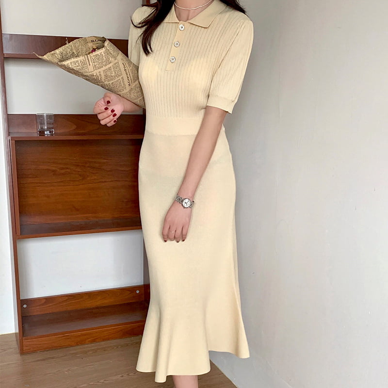 SM-K0021 Spring Womens 'Single pectore Lapel Temperament Commuter Knitted Dress