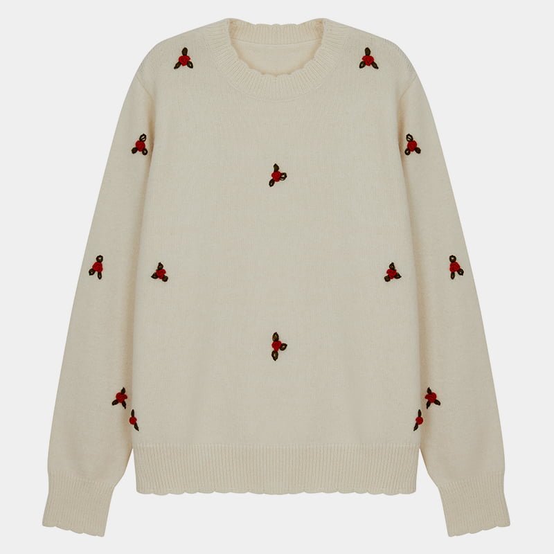ML2207 Piger Style Petal Collarem Handmade Floral Knitted Jumper