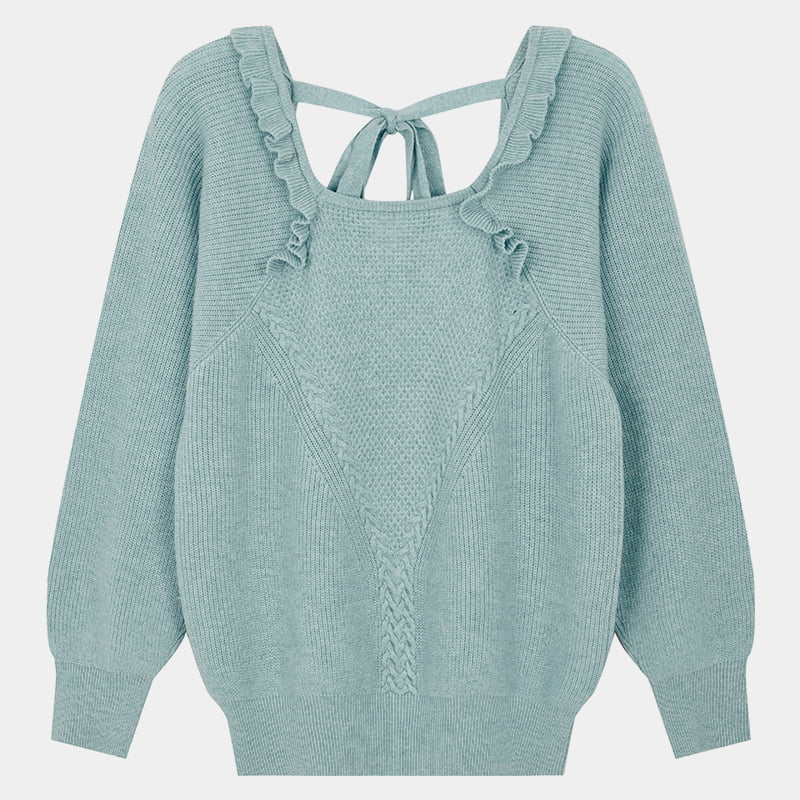 ML2216 Back Hollow Bulla Sleeve Knitted DESULTOR Pullover Sweater