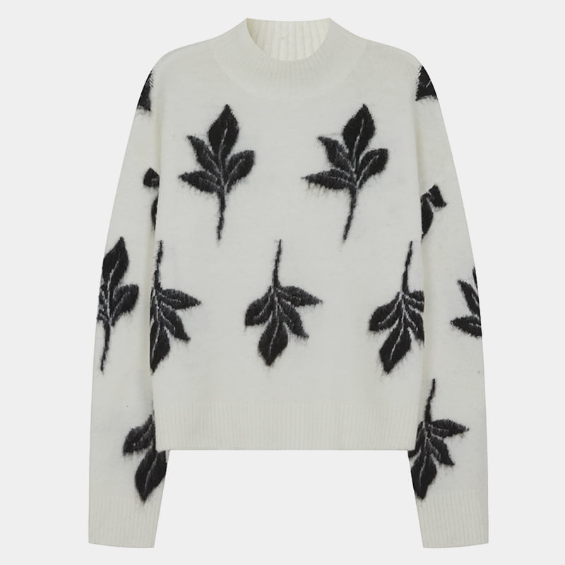 ML2208 Autumnum medium Turtleneck Mohair Folium Woolen Sweater Knitted Jumper