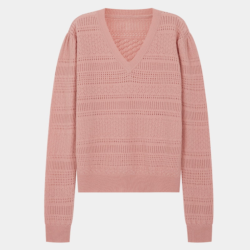 ML2202 Leather Pink Hollow Thin V-collum Knitted DESULTOR Sweater