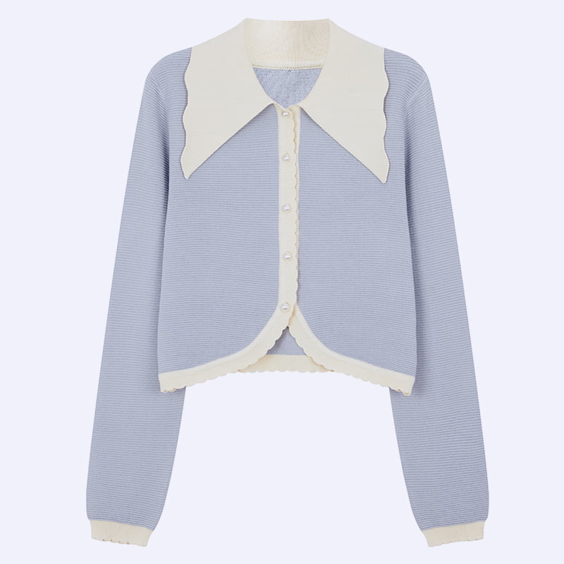 ML2210 French Doll Collar Pearl Buckle Core-spun Yarn Knit Cardigan