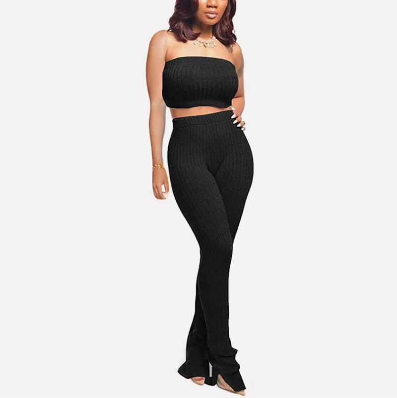 SM-K0095 Short Strapless Knitted Pectus et Gloves Knitted Duo Piece Knitted Suit