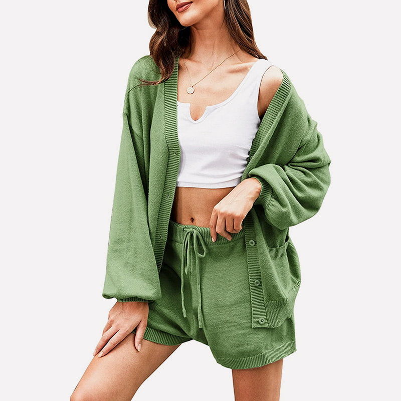 SM-K0092 V-Collum Temperamentum Lantern Sleeve breves Jacket Knitted Suit