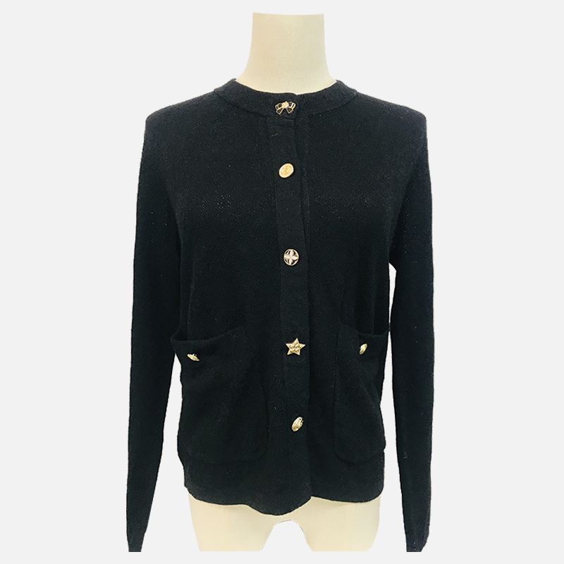 D23-502B Black Long Sleeve Crew Collum Knit Cardigan